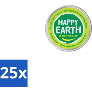 Happy Earth – Deodorant Balm – 100% Natuurlijk Bergamot – 45 g - Bulkverpakking - 25 stuks