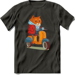 Casual scooter kat T-Shirt Grappig | Dieren katten Kleding Kado Heren / Dames | Animal Skateboard Cadeau shirt - Donker Grijs - M