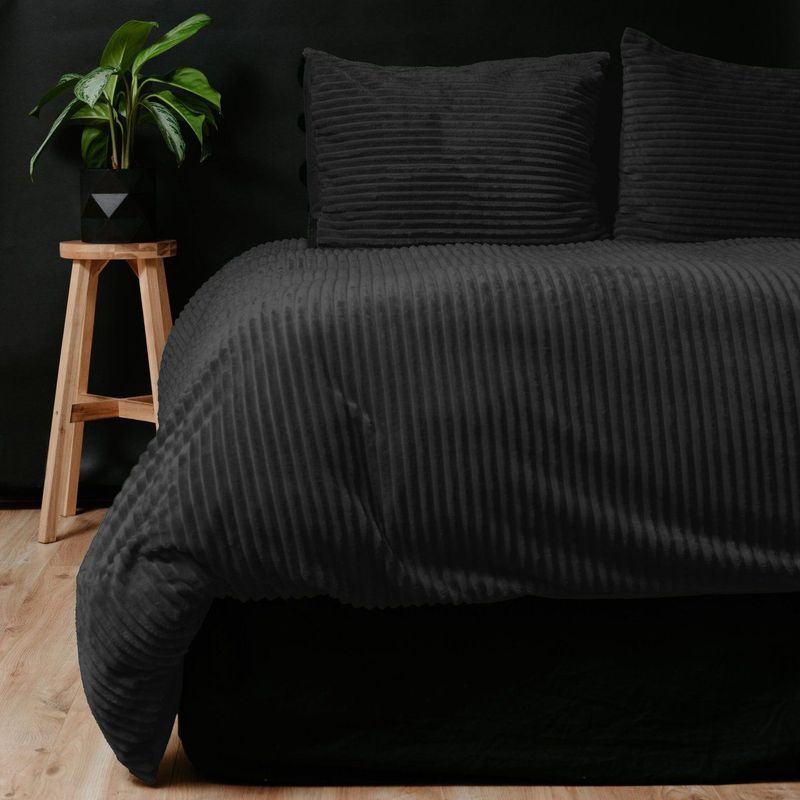 Sleeptime - Dekbedovertrek Rib Teddy - Zwart - 140x220 + Kussensloop 60x70