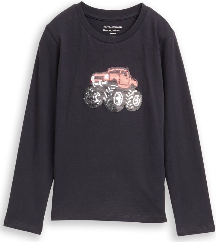 TOM TAILOR - Shirt - Antraciet - Motiefprint - Lange Mouw - Omkeerbare Pailletten