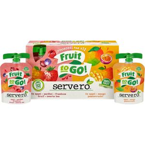 Servero Fruit to Go - Appel-Mango-Passievrucht en Appel-Aardbei-Framboos - 12 x 90 gram (Knijpfruit)