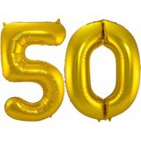 Folat Folie ballonnen - 50 jaar cijfer - goud - 86 cm - leeftijd feestartikelen