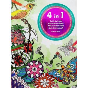 4 in 1 Activiteitenboek Volwassenen - Kleurplaten - Zoek de veschillen - Van punt naar punt - Activiteiten boek - Dieren/Natuur - Anti stress kleurboek.