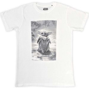Disney Star Wars - The Mandalorian Grogu B&W Heren T-shirt - XL - Wit