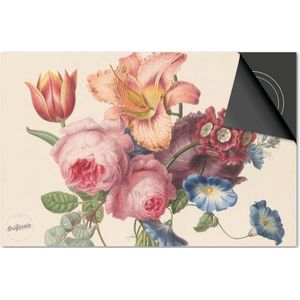 Inductie beschermer 81x52 - afdekplaat inductie mat - Dietrix Kookplaat beschermer - DELUXE - Bloemen en Planten - Vintage boeket op lichtgeel