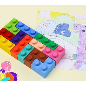 Avenir Blocks 'N Crayons: DINOSAURUS, 12 kleuren en 3 blokvormen, 3  kleurplaten, in bijenwas (10%), in doos, 3+