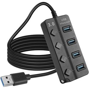 USB 3.0 4-poorts Expander Hub met LED-schakelaars - Draagbare USB-poortextender voor PC en Apparaten