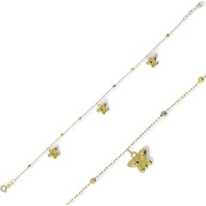 Gouden Tricolor Bedelarmband Vlinder 18 + 2 cm 18 karaats
