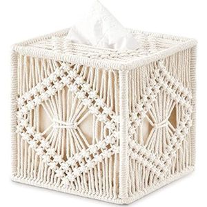 Gravora Vierkante Macrame Tissue Box Houder - Handgemaakt Katoenen Design