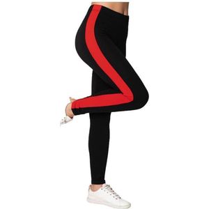 Legging- Sport legging- Katoen fashion legging 222- Zwart met rode streep- Maat M