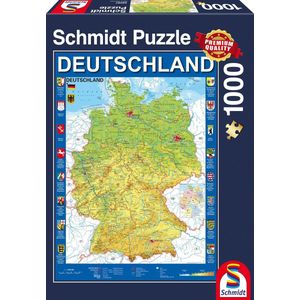 Schmidt Landkaart Duitsland, 1000 stukjes - Puzzel - 12+