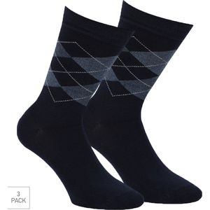 Geruite Bamboe Sokken 3-Pack - Marine - Maat 39-42 - Nette Bamboe Sokken Voor Frisse Droge Voeten - Dames / Heren