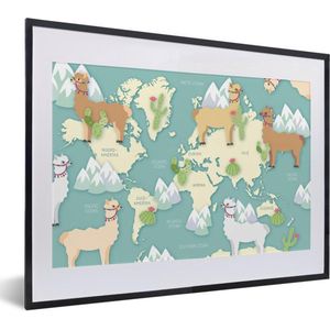 Fotolijst incl. Poster - Wereldkaart - Alpaca - Bergen - 40x30 cm - Posterlijst