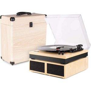 Retro platenspeler met platenkoffer - Fenton RP165D - Vinyl LP speler met Bluetooth - Hout