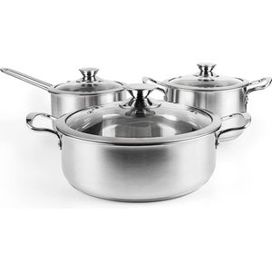 Roestvrijstalen kookgerei set, Nieuwe uitgaven, 6-delige steelpannenset met glazen deksels, Koelblijvend handvat, Ovenbestendig, Geschikt voor inductie, elektrische en gasfornuizen, Zilver.