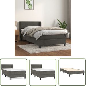 The Living Store Boxspring met matras fluweel donkergrijs 90x200 cm - Boxspring - Fluweel Bed - Donkere Kleuren - Tweepersoons Bed - King Size Bed