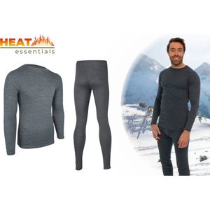 Heat Essentials - Thermo Ondergoed Heren - Set - Thermo Shirt en Thermo Broek - Antraciet - M