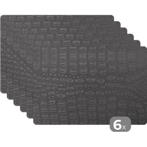 Placemat - Placemats kunststof - 45x30 cm - Inductie beschermer - Leer - Zwart - Dierenhuid - 6 stuks - Borden onderleggers antislip - Tafel decoratie - Luxe tafelversiering - Tafelmat vinyl - Bord onderlegger - Tafeldecoratie accessoires