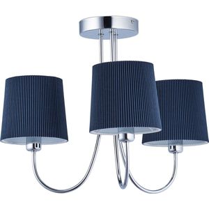 Relaxdays plafondlamp 3-lichts - hanglamp - metaal & katoen - plafondverlichting - vintage - donkerblauwe