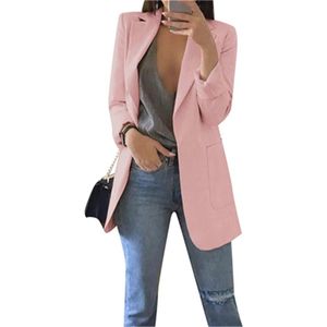 Zakelijke blazer dames - klassieke stijl, lange mouwen, revers, effen kleur