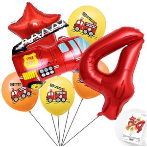 Cijfer ballon 4 jaar Brandweer Themafeest Ballonnenpakket - Rood - Zwart - Helium Ballon - Snoes