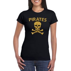 Piraten shirt / foute party verkleed t-shirt - goud glitter zwart - dames - piraten verkleedkleding / outfit XS