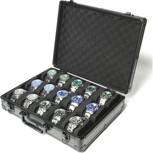 Horloge Organizer met 15 Sleuven - Aluminium Opbergdoos voor Reizen en Thuis