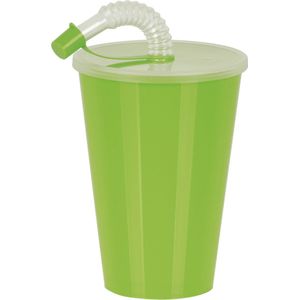 Juypal Drinkbeker met deksel en rietje - groen - kunststof - 450 ml - 12 x 9 cm