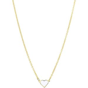 Lucardi - Kinder Stalen goldplated ketting met hart emaille wit - Ketting - Staal - Goudkleurig - 40 cm