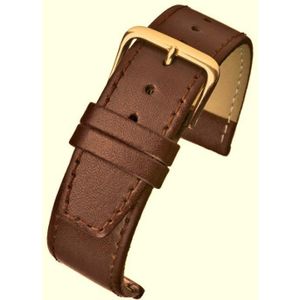 Horlogeband-horlogebandje-18mm-bruin-cognac-gestikt-echt leer-plat- goudkleurige gesp-leer-18 mm