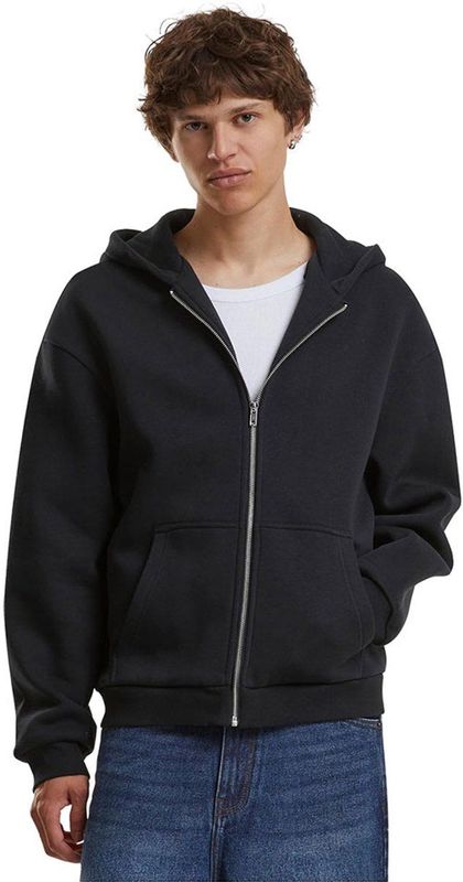 Build Your Brand Fluffy Zip Hoody, herenhoodie met doorlopende ritssluiting, regular fit, zwart, 3XL