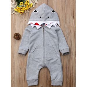 Budino® - Haai - Baby Onesie - Baby Romper - Baby Pyjama - Baby Pakje - Baby Verkleedkleding - Baby Kostuum - Dier - Grijs - maat 86