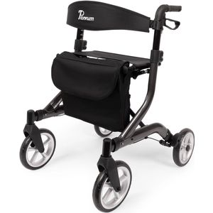 Parvum SuperLight Rollator - Ultra-lichtgewicht rollator (5,1kg) - Incl. stokhouder, tas, zitting & rugleuning - Grijs