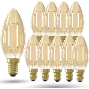 LED Lamp Goud - Set van 10 Stuks, E14, B35 Kaars, Straight filament, 3.5W 250lm 2100K, niet dimbaar