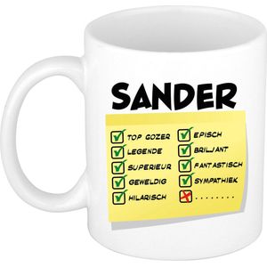 Bellatio Decorations Naam mok Sander - wit - top gozer - keramiek - 300 ml - cadeau collega beker