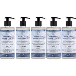Handzeep White Lotus 500 ml - met gratis pompje - set van 5 stuks - Voordeelverpakking