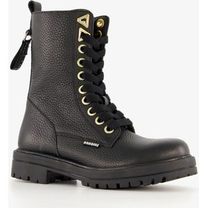 Braqeez leren meisjes veterboots zwart - Maat 30 - Uitneembare zool