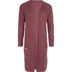 Knit Factory Alex Lang Gebreid Dames Vest - Grof gebreid rood damesvest - Cardigan voor de herfst en winter - Lang vest tot over de knie - Stone Red - 36/38