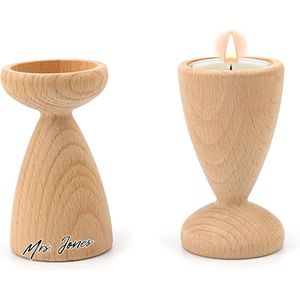 Mrs. Jones Houten Kaarsenhouder 2 Stuks Rustieke Chique Kandelaar - Conische Zuil Omkeerbare Kaarsenhouder - Kerstmis Bruiloft Feest Woondecoratie .
