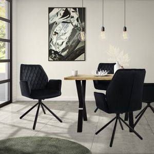 Eetkamerstoel set van 4 draaibaar met rugleuning en armleuningen zwart Keukenstoel met microvezel fluwelen bekleding ML design