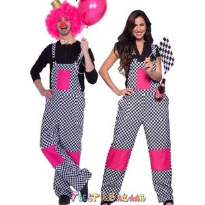 Folat - Tuinbroek Zwart-Wit met Roze S/M - 36/38 - Carnavalskleding - Carnavals kostuum - carnavalskleding dames - verkleedkleding