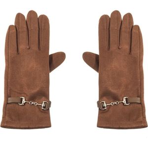 Winter Handschoenen Steentjes - Dames - Verwarmde - Met kleine ketting - Cognac