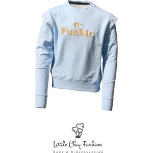 Funkle Meisjes Sweater Lichtblauw – Gouden Schouderdetails – Luxe & Comfortabele Casual Trui
