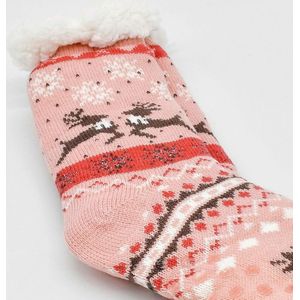 Merino Wollen sokken - Licht Roze met Rendier - maat 39/42 - Huissokken - Antislip sokken - Warme sokken – Winter sokken