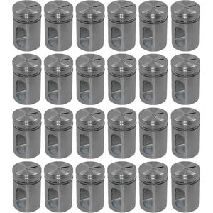 24-delige kruidenstrooierset van glas en roestvrij staal met kijkvenster en 3-voudige strooiregeling, vaatwasmachinebestendig - zilver, 80 ml