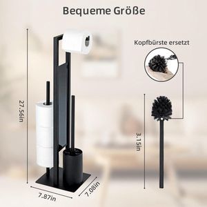 Toiletpapierhouder en toiletborstel staande van roestvrij staal - zwart wc butler