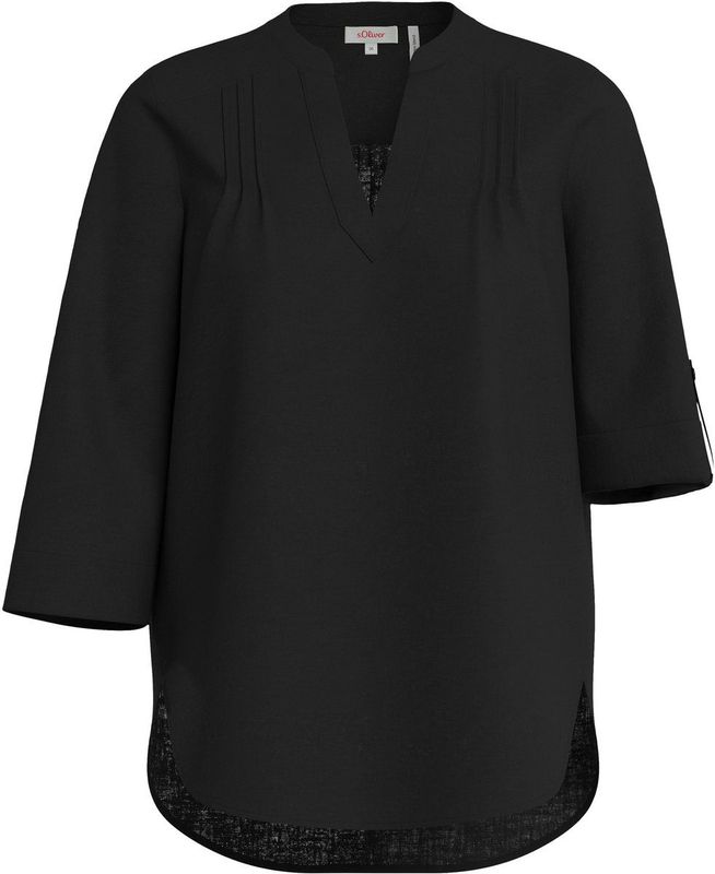 Blouse - Effen - Linnen - Tuniek Kraag - Driekwart Mouw