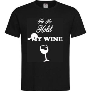T-shirt Unisex Volwassenen Kerst Kerstmis Wijn Unisex Vrouw Grappig Tekst ""Ho Ho Hold my wine"" Op Voorkant | korte mouw | Zwart/Wit | maat M