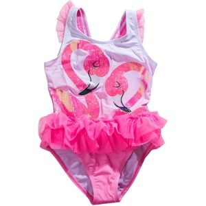 Supercute badpak flamingo roze met tule maat 98/104