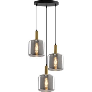 Olucia Keanu - Moderne Hanglamp - 3L - Aluminium/Glas - Grijs;Zwart - Rond - 35 cm